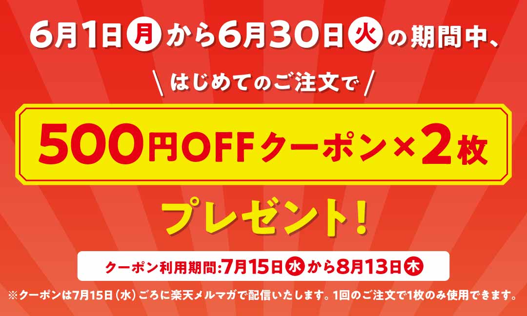 初めてのご利用でもらえる500円OFF×2クーポン