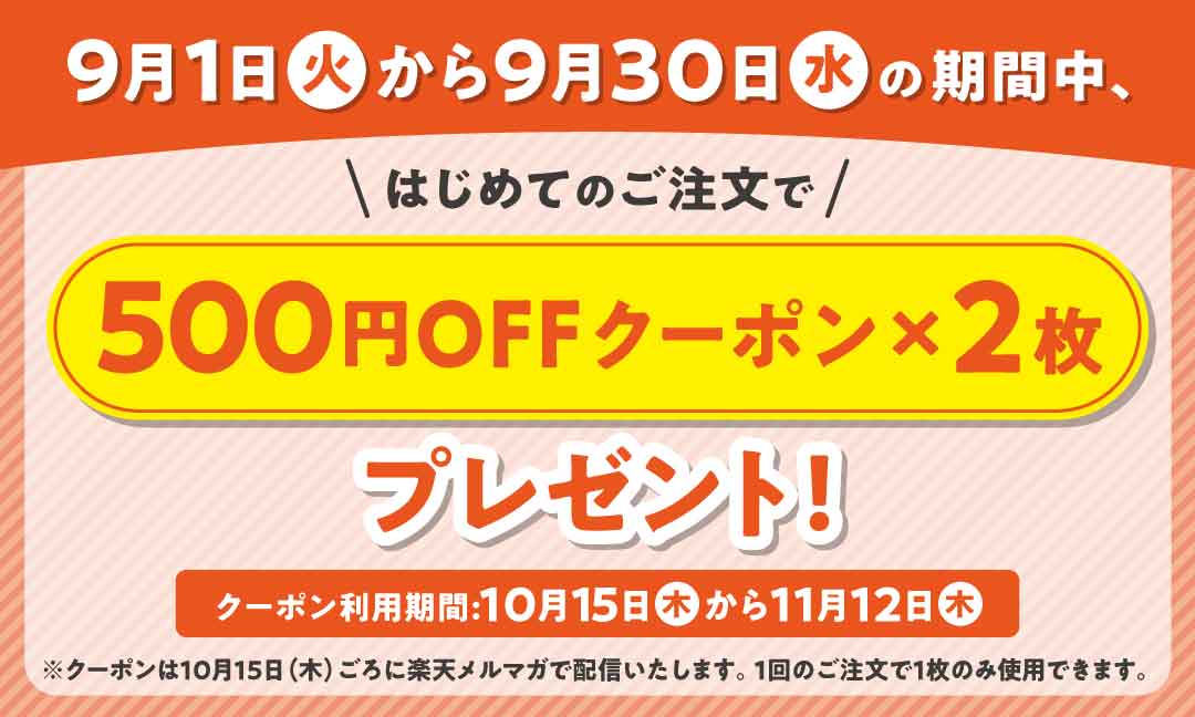 初めてのご利用でもらえる500円OFF×2クーポン