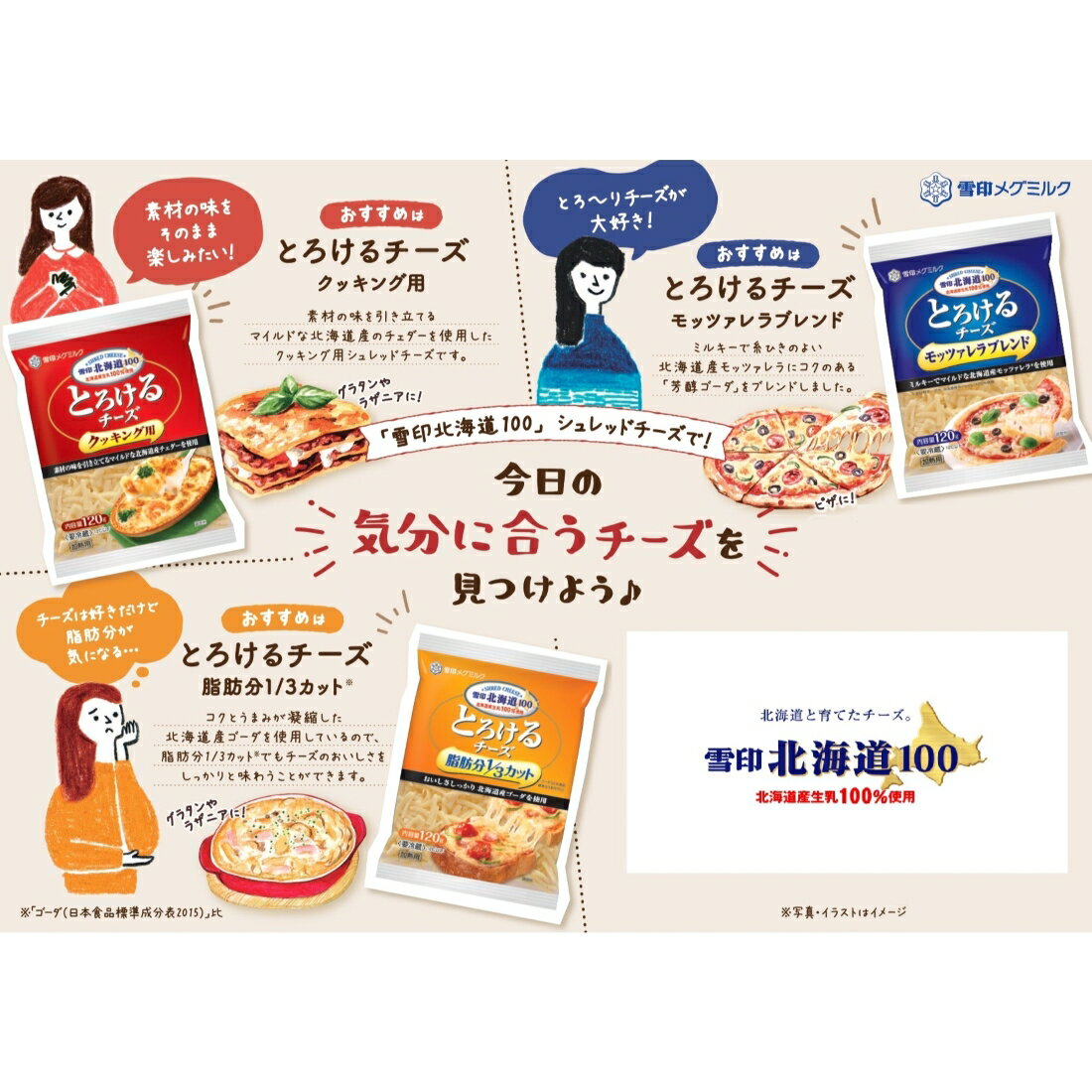 雪印メグミルク 雪印北海道100 とろけるチーズ 脂肪分1/3カット 120g×20袋入×(2ケース) チルド 冷蔵品｜ 送料無料 雪印北海道100とろけるチーズ脂肪分1／3カット｜ベイシアネット